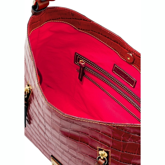 New! DOONEY & BOURKE Croc Embossed Leather Hobo Handbag Shoulder Bag Color Red - Picture 4 of 5